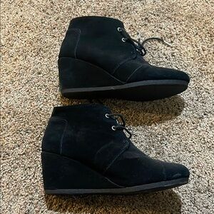 Black Suede Wedge Ankle Boots